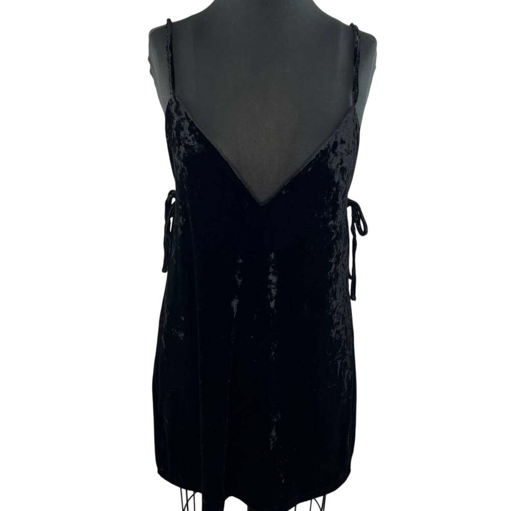 TOBI Black Valari Crushed Velvet Side Tie Strappy Plunge Backless Mini Dress M